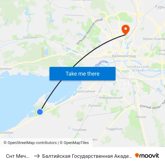 Снт Мечта (Конечная) to Балтийская Государственная Академия Рыбопромыслового Флота. Корпус 3 map