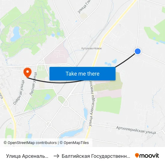 Улица Арсенальная (На Ул. Пехотная, Из Центра) to Балтийская Государственная Академия Рыбопромыслового Флота. Корпус 3 map