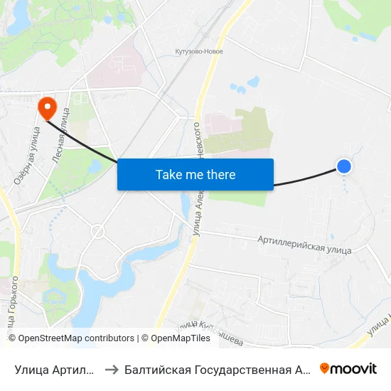Улица Артиллерийская (Конечная) to Балтийская Государственная Академия Рыбопромыслового Флота. Корпус 3 map