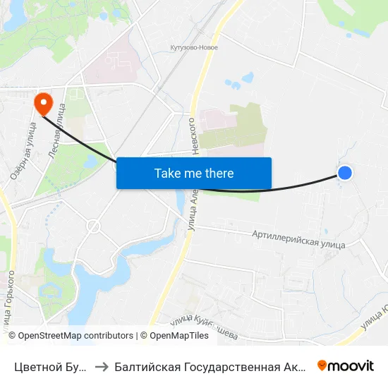 Цветной Бульвар (Из Центра) to Балтийская Государственная Академия Рыбопромыслового Флота. Корпус 3 map