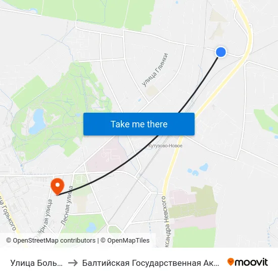 Улица Большая Окружная 4-Я to Балтийская Государственная Академия Рыбопромыслового Флота. Корпус 3 map