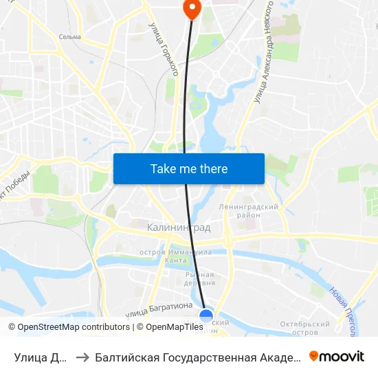 Улица Дзержинского to Балтийская Государственная Академия Рыбопромыслового Флота. Корпус 3 map