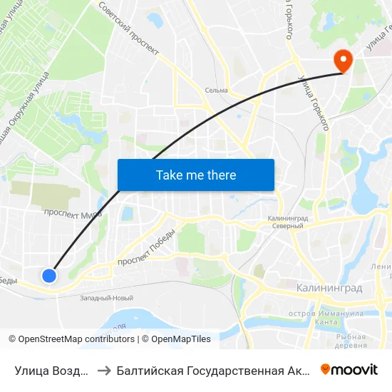 Улица Воздушная (Из Центра) to Балтийская Государственная Академия Рыбопромыслового Флота. Корпус 3 map