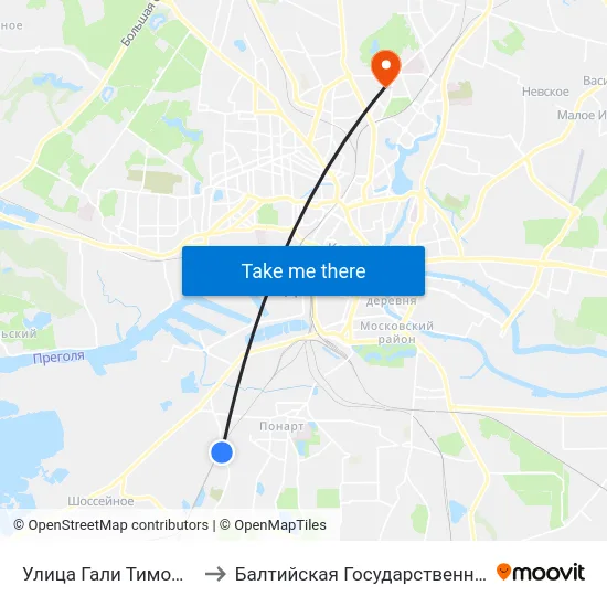 Улица Гали Тимофеевой (По Требованию, Из Центра) to Балтийская Государственная Академия Рыбопромыслового Флота. Корпус 3 map