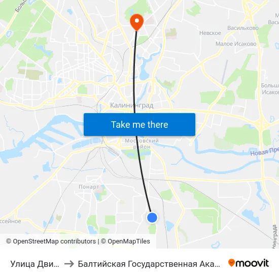 Улица Двинская (В Центр) to Балтийская Государственная Академия Рыбопромыслового Флота. Корпус 3 map