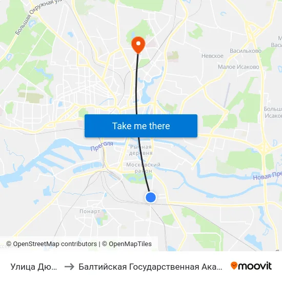 Улица Дюнная (Конечная) to Балтийская Государственная Академия Рыбопромыслового Флота. Корпус 3 map