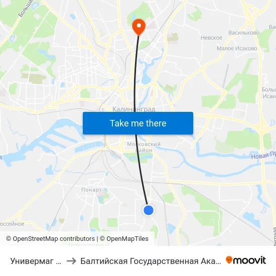 Универмаг Южный (В Центр) to Балтийская Государственная Академия Рыбопромыслового Флота. Корпус 3 map