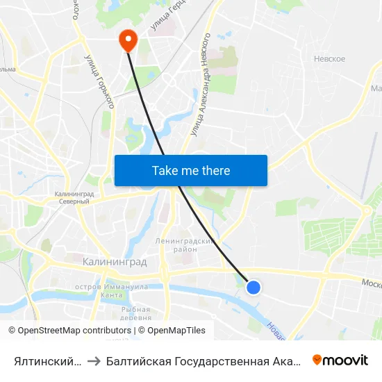 Ялтинский Пруд (В Центр) to Балтийская Государственная Академия Рыбопромыслового Флота. Корпус 3 map