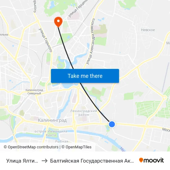 Улица Ялтинская (Из Центра) to Балтийская Государственная Академия Рыбопромыслового Флота. Корпус 3 map