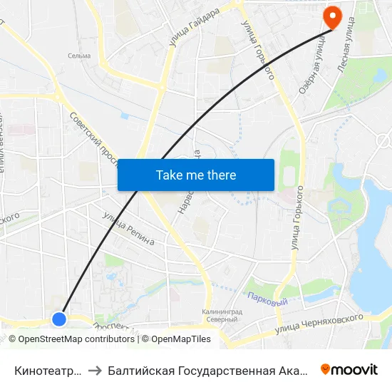 Кинотеатр Заря (В Центр) to Балтийская Государственная Академия Рыбопромыслового Флота. Корпус 3 map