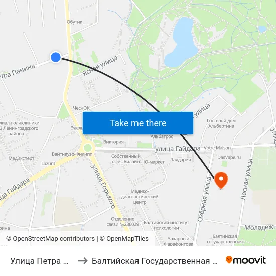 Улица Петра Панина (По Требованию) to Балтийская Государственная Академия Рыбопромыслового Флота. Корпус 3 map