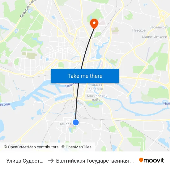 Улица Судостроительная (Из Центра) to Балтийская Государственная Академия Рыбопромыслового Флота. Корпус 3 map