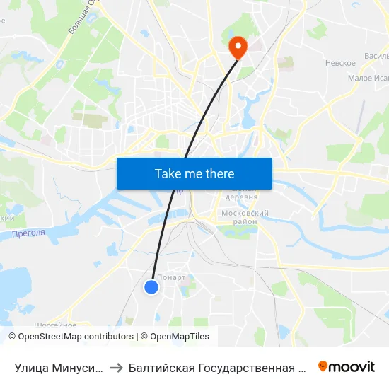 Улица Минусинская (По Требованию) to Балтийская Государственная Академия Рыбопромыслового Флота. Корпус 3 map