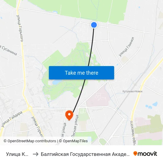 Улица Клары Цеткин to Балтийская Государственная Академия Рыбопромыслового Флота. Корпус 3 map