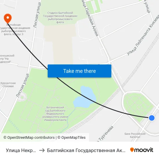 Улица Некрасова (Из Центра) to Балтийская Государственная Академия Рыбопромыслового Флота. Корпус 3 map