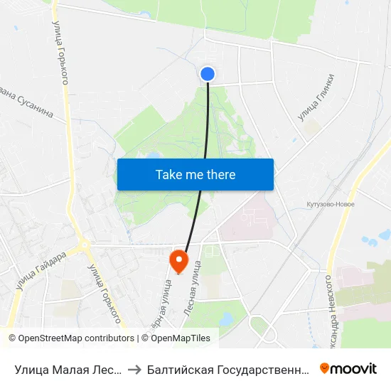 Улица Малая Лесная (По Требованию, Из Центра) to Балтийская Государственная Академия Рыбопромыслового Флота. Корпус 3 map
