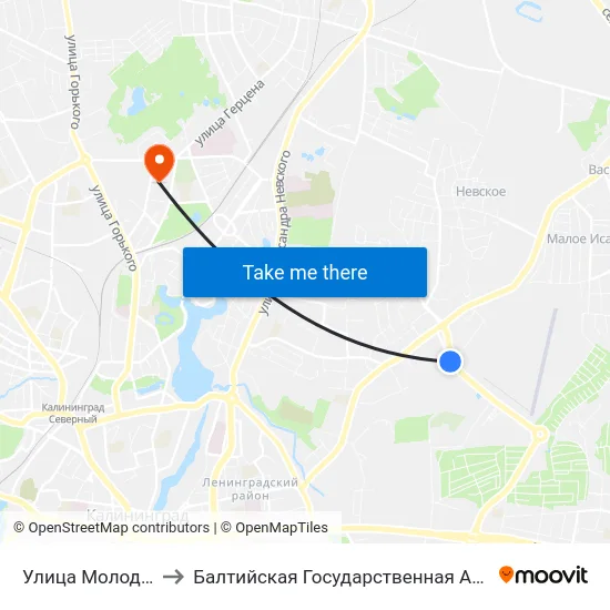 Улица Молодой Гвардии (В Центр) to Балтийская Государственная Академия Рыбопромыслового Флота. Корпус 3 map