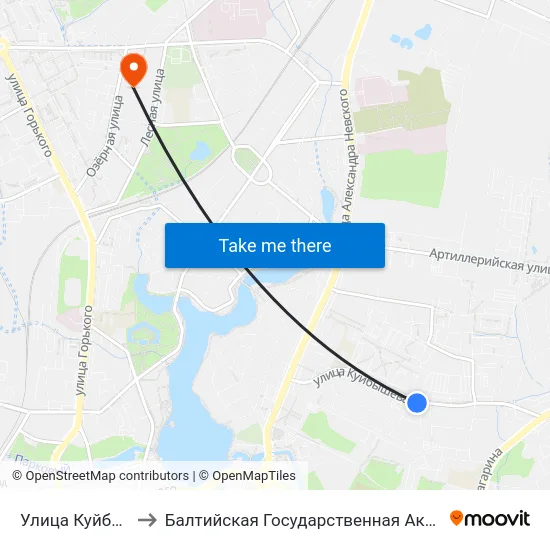 Улица Куйбышева (Из Центра) to Балтийская Государственная Академия Рыбопромыслового Флота. Корпус 3 map
