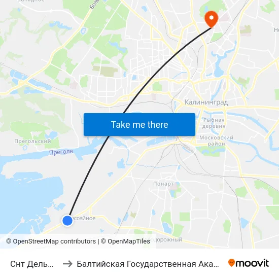 Снт Дельфин (Из Центра) to Балтийская Государственная Академия Рыбопромыслового Флота. Корпус 3 map