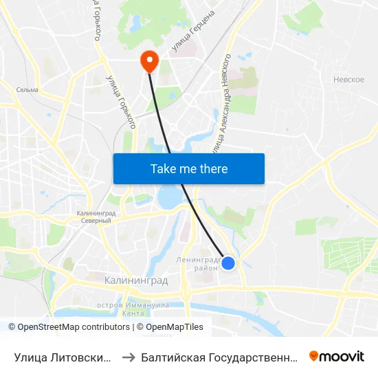 Улица Литовский Вал (На Ул. Фрунзе, Из Центра) to Балтийская Государственная Академия Рыбопромыслового Флота. Корпус 3 map