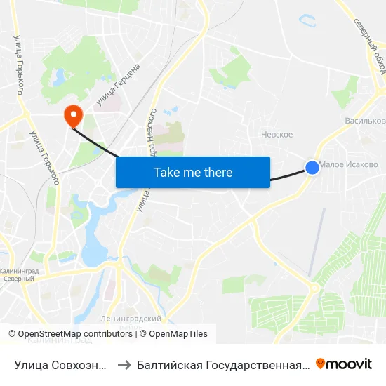 Улица Совхозная (В Центр, По Требованию) to Балтийская Государственная Академия Рыбопромыслового Флота. Корпус 3 map