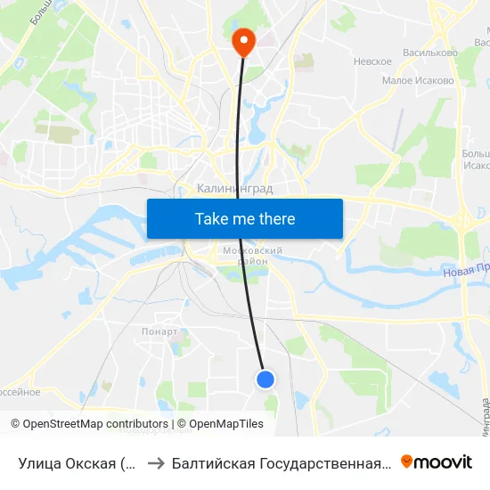 Улица Окская (По Требованию, Из Центра) to Балтийская Государственная Академия Рыбопромыслового Флота. Корпус 3 map