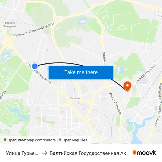 Улица Гурьева (По Требованию) to Балтийская Государственная Академия Рыбопромыслового Флота. Корпус 3 map