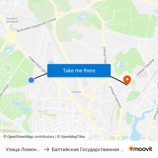 Улица Ломоносова (По Требованию) to Балтийская Государственная Академия Рыбопромыслового Флота. Корпус 3 map