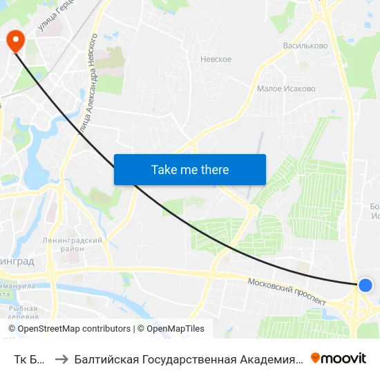 Тк Бауцентр to Балтийская Государственная Академия Рыбопромыслового Флота. Корпус 3 map
