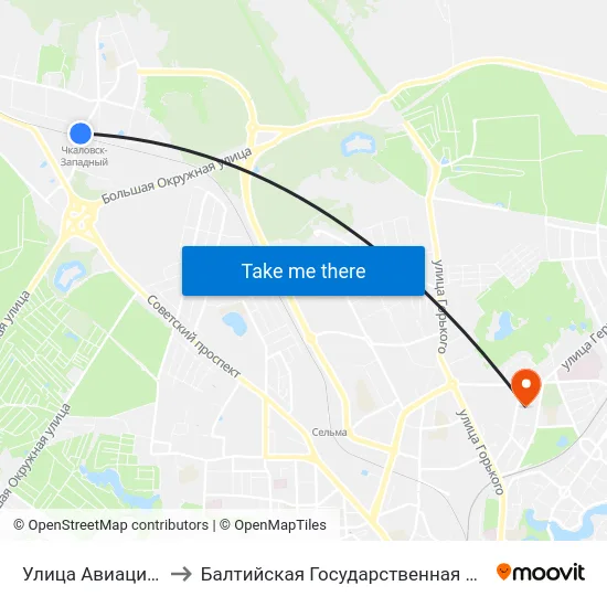 Улица Авиационная (По Требованию) to Балтийская Государственная Академия Рыбопромыслового Флота. Корпус 3 map