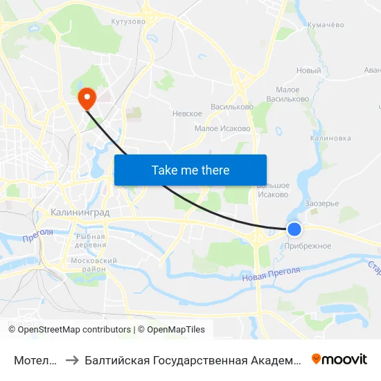 Мотель Балтика to Балтийская Государственная Академия Рыбопромыслового Флота. Корпус 3 map