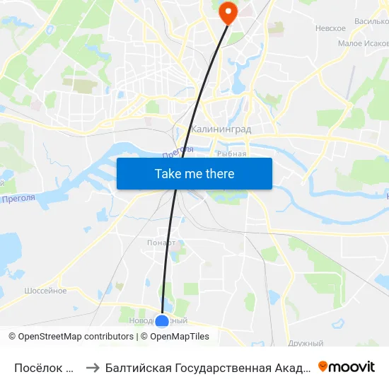 Посёлок Новодорожный to Балтийская Государственная Академия Рыбопромыслового Флота. Корпус 3 map