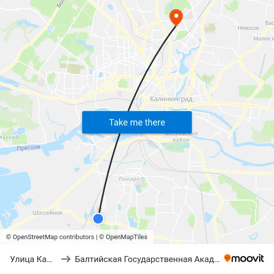 Улица Камская (В Центр) to Балтийская Государственная Академия Рыбопромыслового Флота. Корпус 3 map