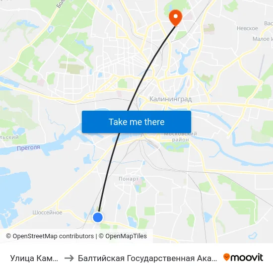 Улица Камская (Из Центра) to Балтийская Государственная Академия Рыбопромыслового Флота. Корпус 3 map