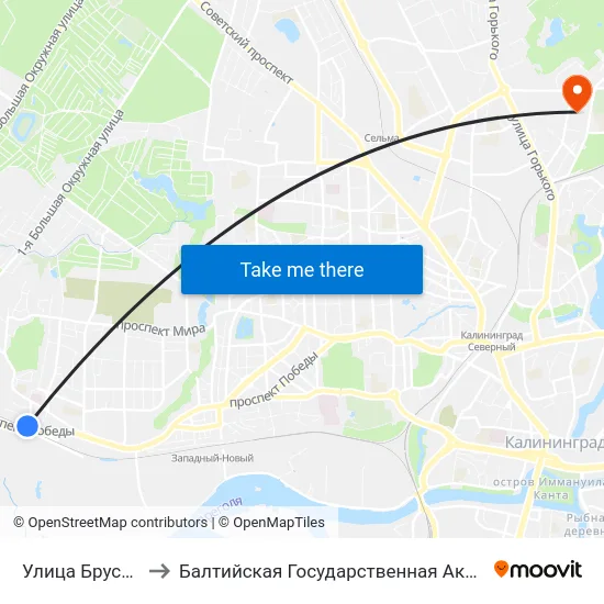 Улица Брусничная (Конечная) to Балтийская Государственная Академия Рыбопромыслового Флота. Корпус 3 map
