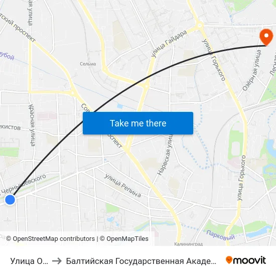 Улица Офицерская to Балтийская Государственная Академия Рыбопромыслового Флота. Корпус 3 map