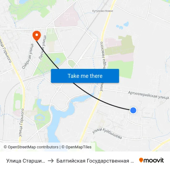 Улица Старшины Дадаева (Конечная) to Балтийская Государственная Академия Рыбопромыслового Флота. Корпус 3 map