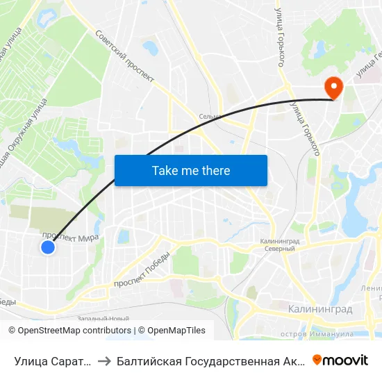 Улица Саратовская (Из Центра) to Балтийская Государственная Академия Рыбопромыслового Флота. Корпус 3 map