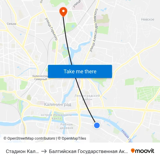 Стадион Калининград (В Центр) to Балтийская Государственная Академия Рыбопромыслового Флота. Корпус 3 map
