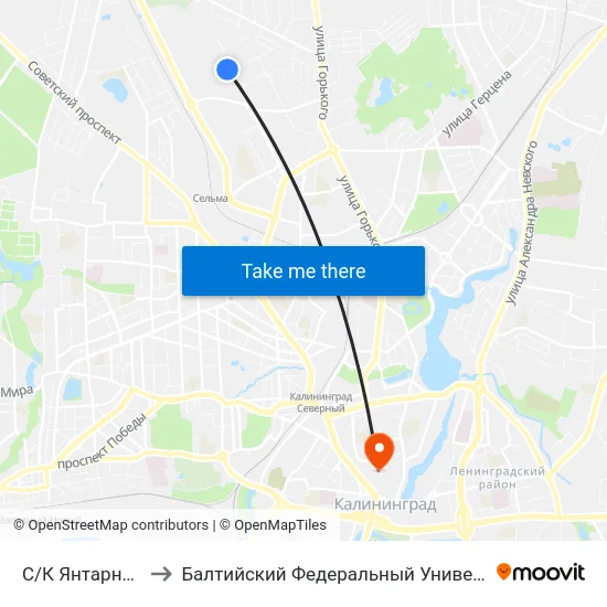С/К Янтарный (Конечная) to Балтийский Федеральный Университет Имени Иммануила Канта map