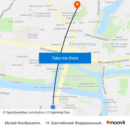 Музей Изобразительных Искусств (Из Центра) to Балтийский Федеральный Университет Имени Иммануила Канта map