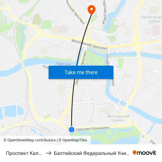 Проспект Калинина (Из Центра) to Балтийский Федеральный Университет Имени Иммануила Канта map