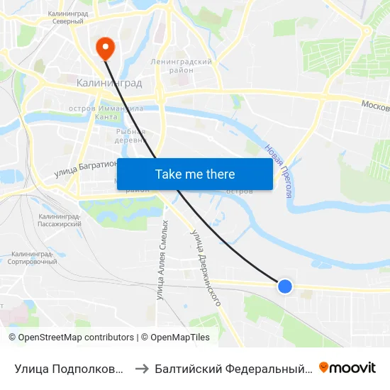 Улица Подполковника Емельянова (Из Центра) to Балтийский Федеральный Университет Имени Иммануила Канта map
