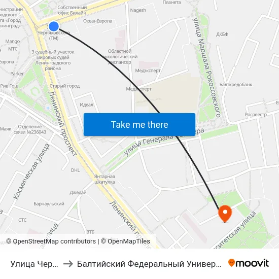 Улица Черняховского to Балтийский Федеральный Университет Имени Иммануила Канта map
