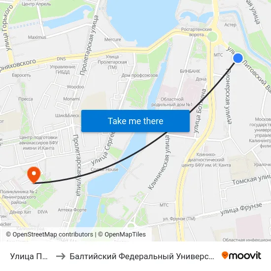 Улица Пионерская to Балтийский Федеральный Университет Имени Иммануила Канта map
