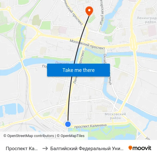 Проспект Калинина (В Центр) to Балтийский Федеральный Университет Имени Иммануила Канта map