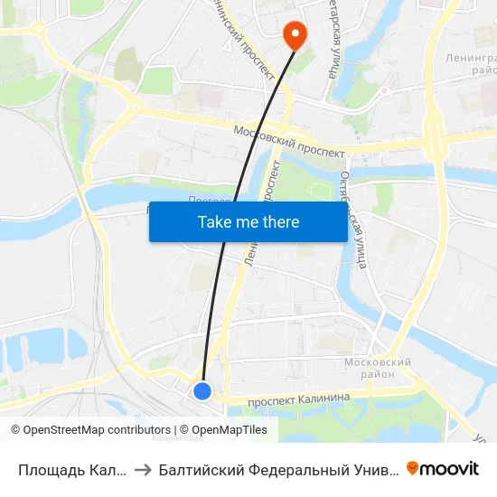 Площадь Калинина (В Центр) to Балтийский Федеральный Университет Имени Иммануила Канта map