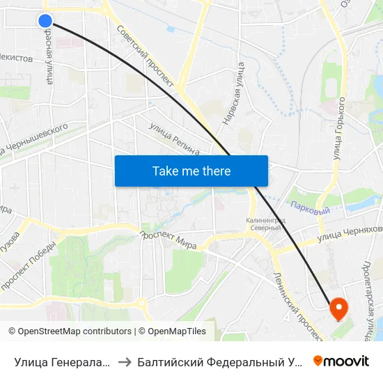 Улица Генерала-Лейтенанта Захарова to Балтийский Федеральный Университет Имени Иммануила Канта map