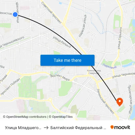 Улица Младшего Лейтенанта Родителева to Балтийский Федеральный Университет Имени Иммануила Канта map