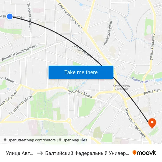 Улица Авторемонтная to Балтийский Федеральный Университет Имени Иммануила Канта map